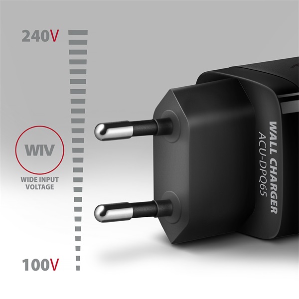 Axagon ACU-DPQ65 QC4 + USB-C PD hálózati töltő fekete