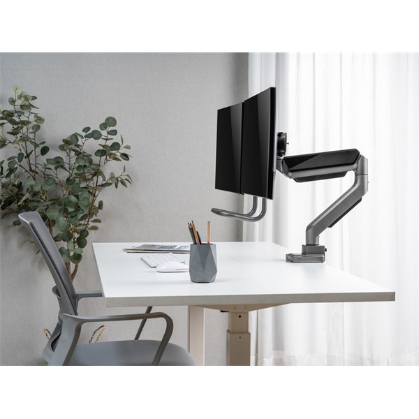 Equip  650161  17"-32" 2 monitor dönthető forgatható Max.: 2x9kg  Monitor Asztali konzol  fekete/ezüst 