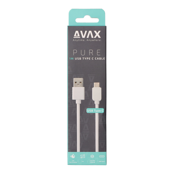  AVAX CB103W PURE 2.1A  1m USB A-Type C kábel    Fehér 