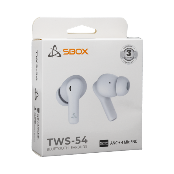  SBOX EB-TWS54-W bluetooth v5.4 fülhallgató 4 mikrofonnal ANC + ENC, BR+EDR+BLE Fehér