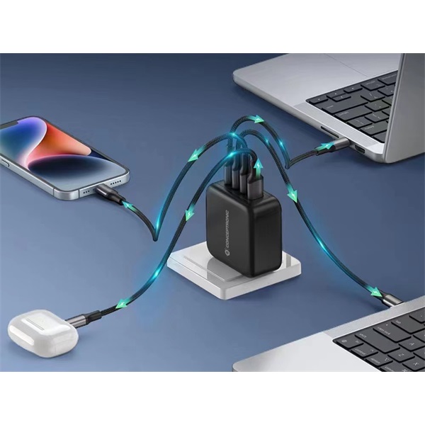 Conceptronic    ALTHEA18B  3xUSB-C+USB-A 100W USB-C   telefon töltő adapter+kábel Fekete 