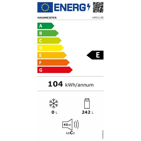 Hausmeister HM3114E  242 L Egyajtós hűtőszekrény, E energiaosztály, Fehér