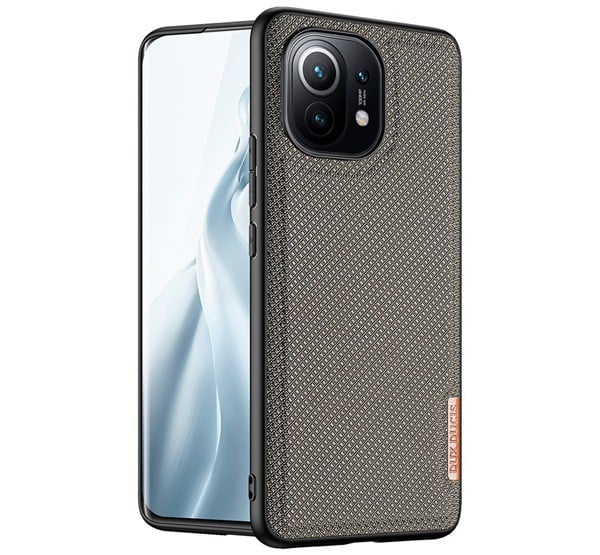 DUX DUCIS FINO szilikon telefonvédő (műanyag belső, közepesen ütésálló, rács minta) BARNA [Xiaomi Mi 11 5G]