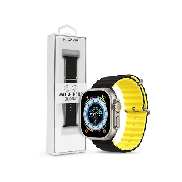 Devia ST381607 Apple Watch 38/40/41mm fekete/sárga szilikon sport szíj Devia ST381607 Apple Watch 38/40/41mm fekete/sárga szilikon sport szíj