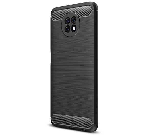 Szilikon telefonvédő (közepesen ütésálló, légpárnás sarok, szálcsiszolt, karbon minta) FEKETE [Xiaomi Redmi Note 9 5G]