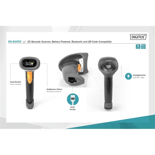 Digitus DA-81003 1D/2D kézi vonalkódolvasó USB kit állvánnyal