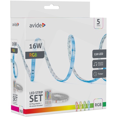Avide ALSB5050RGBMU40-5M LED SZALAG BLISZTER 12V 16W RGB 5m Zene vezérlés + IR távirányító Avide ALSB5050RGBMU40-5M LED SZALAG BLISZTER 12V 16W RGB 5m Zene vezérlés + IR távirányító