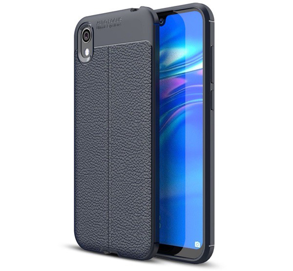 Szilikon telefonvédő (közepesen ütésálló, bőr hatású, varrás minta) SÖTÉTKÉK [Honor 8S (2020)]