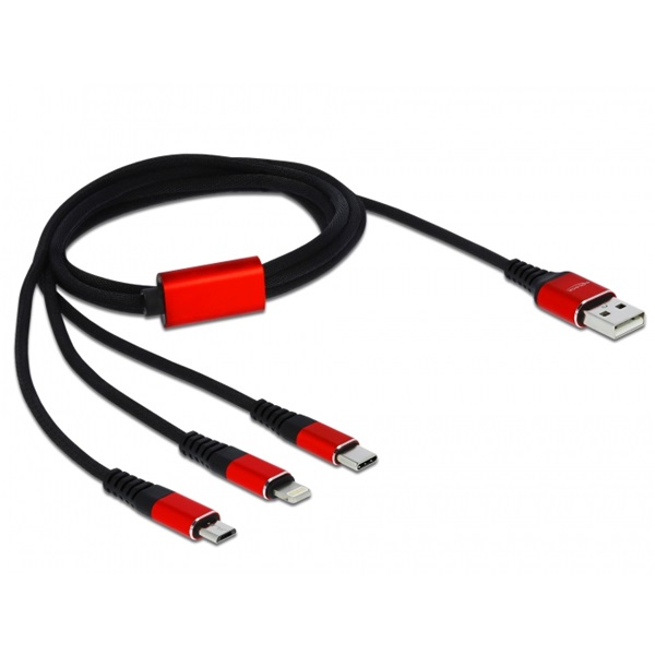 Delock Kábel  85892  USB2.0  microUSB  Lightning  USB Type-C töltő kábel készlet Fekete  1m