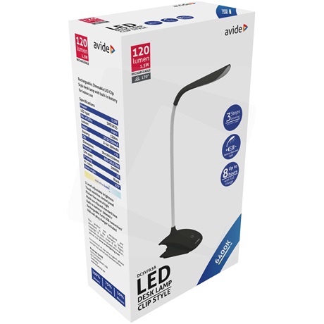 Avide ABLDL-CLIP-1.5W-BL LED ASZTALI LÁMPA CSIPTETHETŐ FEKETE 1.5W Avide ABLDL-CLIP-1.5W-BL LED ASZTALI LÁMPA CSIPTETHETŐ FEKETE 1.5W