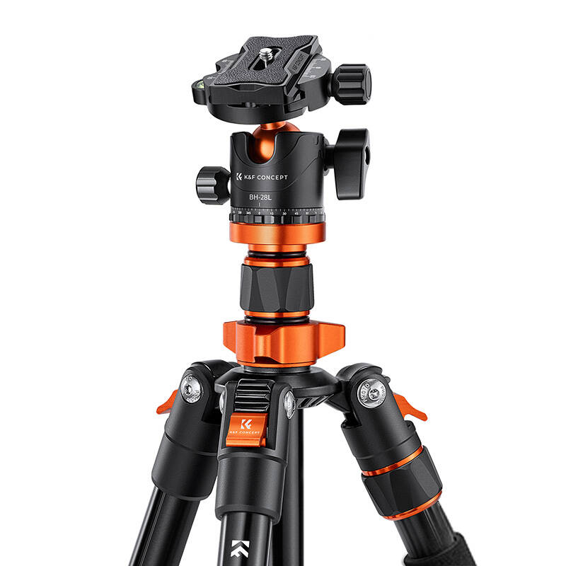K&F Concept KF-09-087V6 K234A7+BH-28L állvány + monopod, elforgatható középoszloppal, fekete-narancs