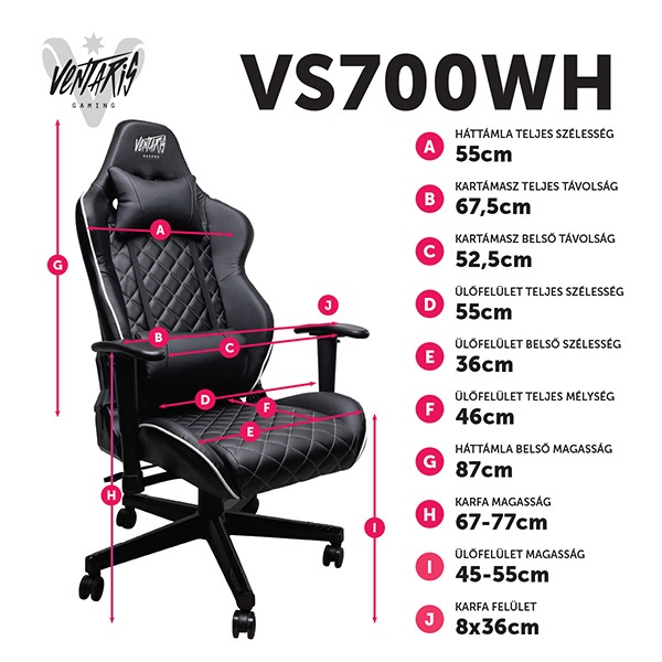 Ventaris VS700WH gamer szék fekete-fehér