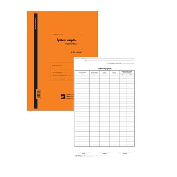2x25lapos tömb + 9db 2lapos garnitúra "Építési napló, naplórész" nyomtatvány 2x25lapos tömb + 9db 2lapos garnitúra "Építési napló, naplórész" nyomtatvány
