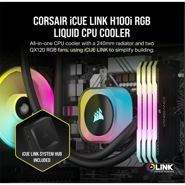 CORSAIR  iCUE LINK H100i RGB AIO (vízhűtés)  2 Ventilátorots  LGA1700 támogatással CPU hűtő fekete
