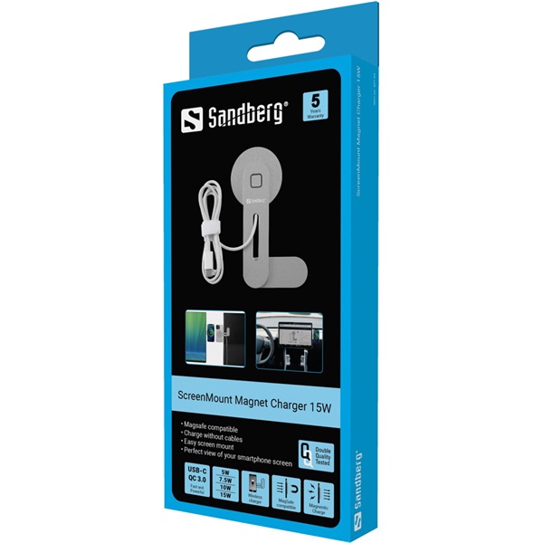 Sandberg Telefon tartó/töltő  ScreenMount Magnet Charger 15W