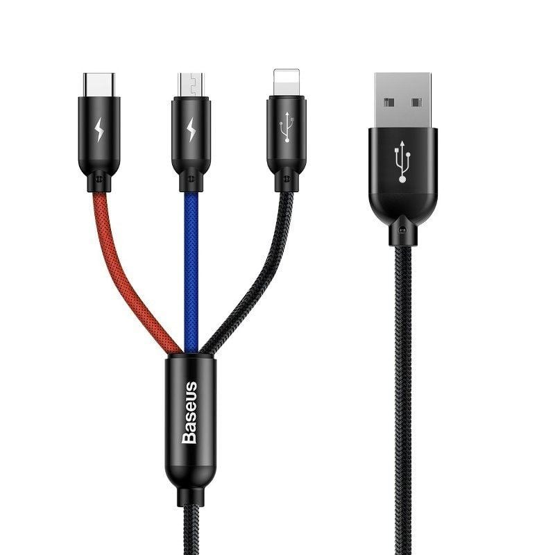 Baseus 3az1-ben USB-A --> USB-C / Lightning / Micro USB kábel 1,2 m fekete (CAMLT-BSY01) Baseus 3az1-ben USB-A --> USB-C / Lightning / Micro USB kábel 1,2 m fekete (CAMLT-BSY01)