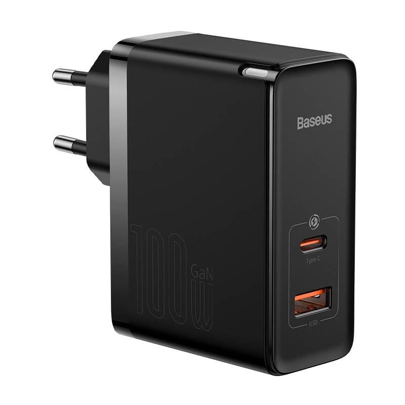 Baseus GaN USB-C + USB fali töltő 100W 1m kábel fekete (CCGP090201) Baseus GaN USB-C + USB fali töltő 100W 1m kábel fekete (CCGP090201)