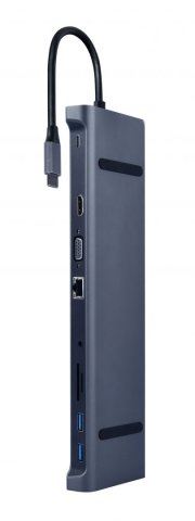 Gembird A-CM-COMBO10-01 Multi Port Adapter USB Type C 10in1 USB hub szürke  