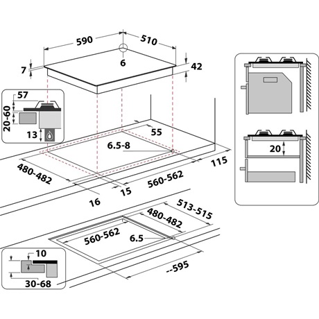 Whirlpool GOR 625/NB1  Beépíthető  gáz  főzőlap  