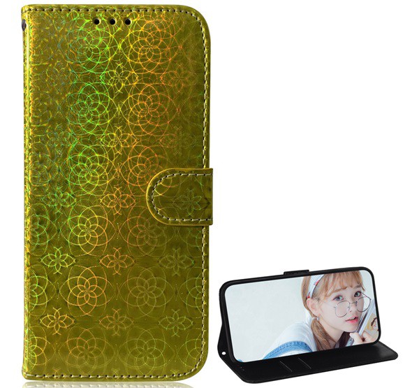 Tok álló, bőr hatású (FLIP, oldalra nyíló, asztali tartó funkció, virág minta) ZÖLD [Xiaomi Mi 10T Pro 5G]