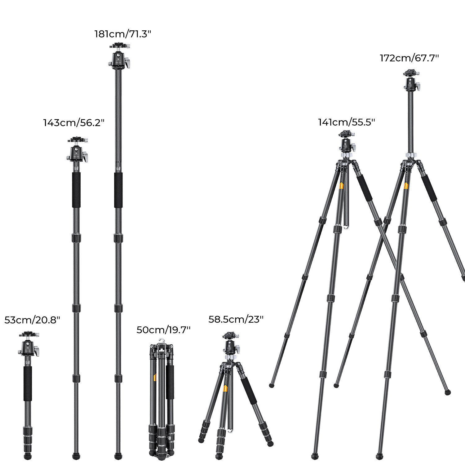 K&F Concept X284C4+BH-36 karbon állvány + monopod 172cm magasság 16kg teherbírás K&F Concept X284C4+BH-36 karbon állvány + monopod 172cm magasság 16kg teherbírás