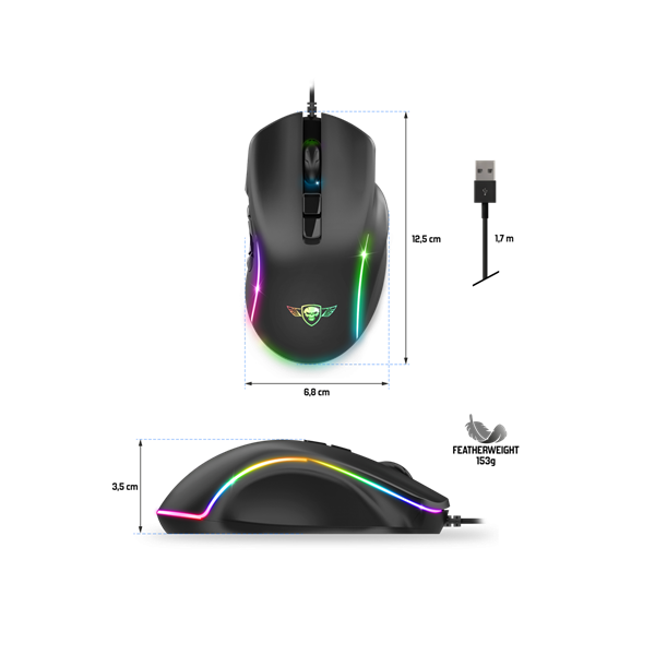 Spirit of Gamer ELITE-M30  Optikai 10 gomb programozható RGB Egér  Fekete 