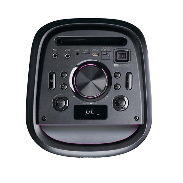 Lenco PA-210BK Bluetooth 5.3 bulihangszóró beépített világítással , TWS, 100W erősítővel, 2x mikrofon bemenet