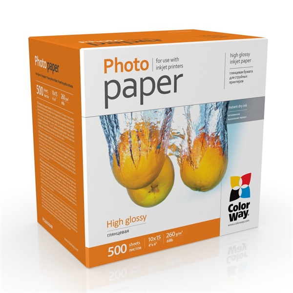 COLORWAY  PG2605004R magasfényű (high glossy), 260 g/m2 10x15 500 lap Fotópapír 
