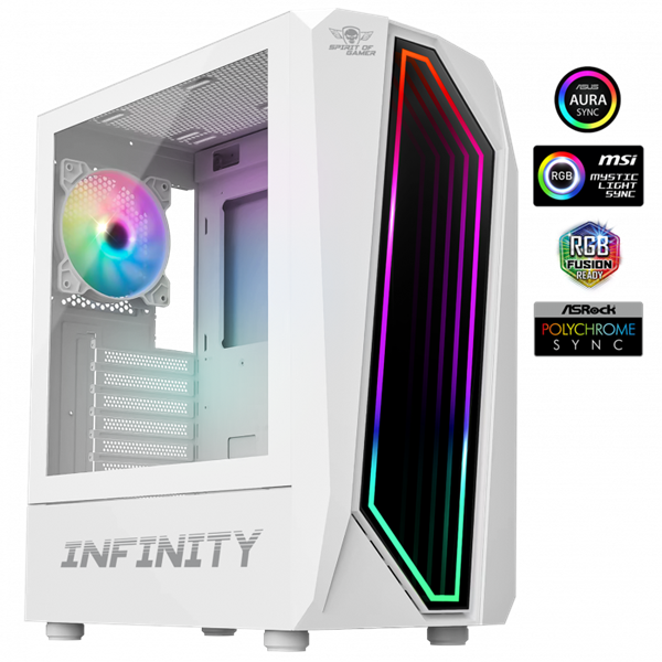 Spirit of Gamer Számítógépház - INFINITY White (fekete, ablakos, 8x12cm ventilátor, alsó táp,  ATX, 1xUSB3.0, 2xUSB2.0)
