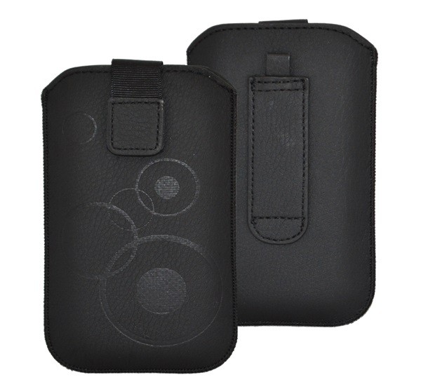 DEKOCASE tok álló (kör minta, kihúzható tépőzár, övre fűzhető, univerzális, 5.1" méret) FEKETE [Xiaomi Redmi Go]