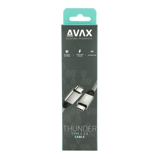  AVAX CB901 THUNDER 3.2 Type C 100W/10Gbps 1m fonott kábel viharszürke 