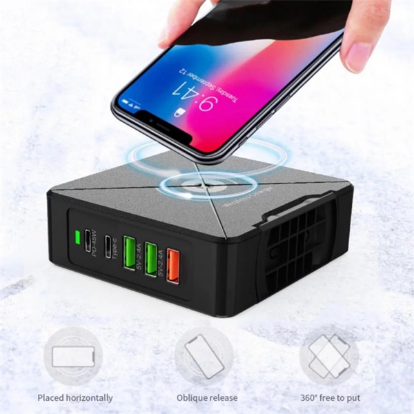 BLACKBIRD Hálózati töltő X8-W PD75W 3xUSB + 2xUSB-C + Vezeték Nélküli töltés BLACKBIRD Hálózati töltő X8-W PD75W 3xUSB + 2xUSB-C + Vezeték Nélküli töltés