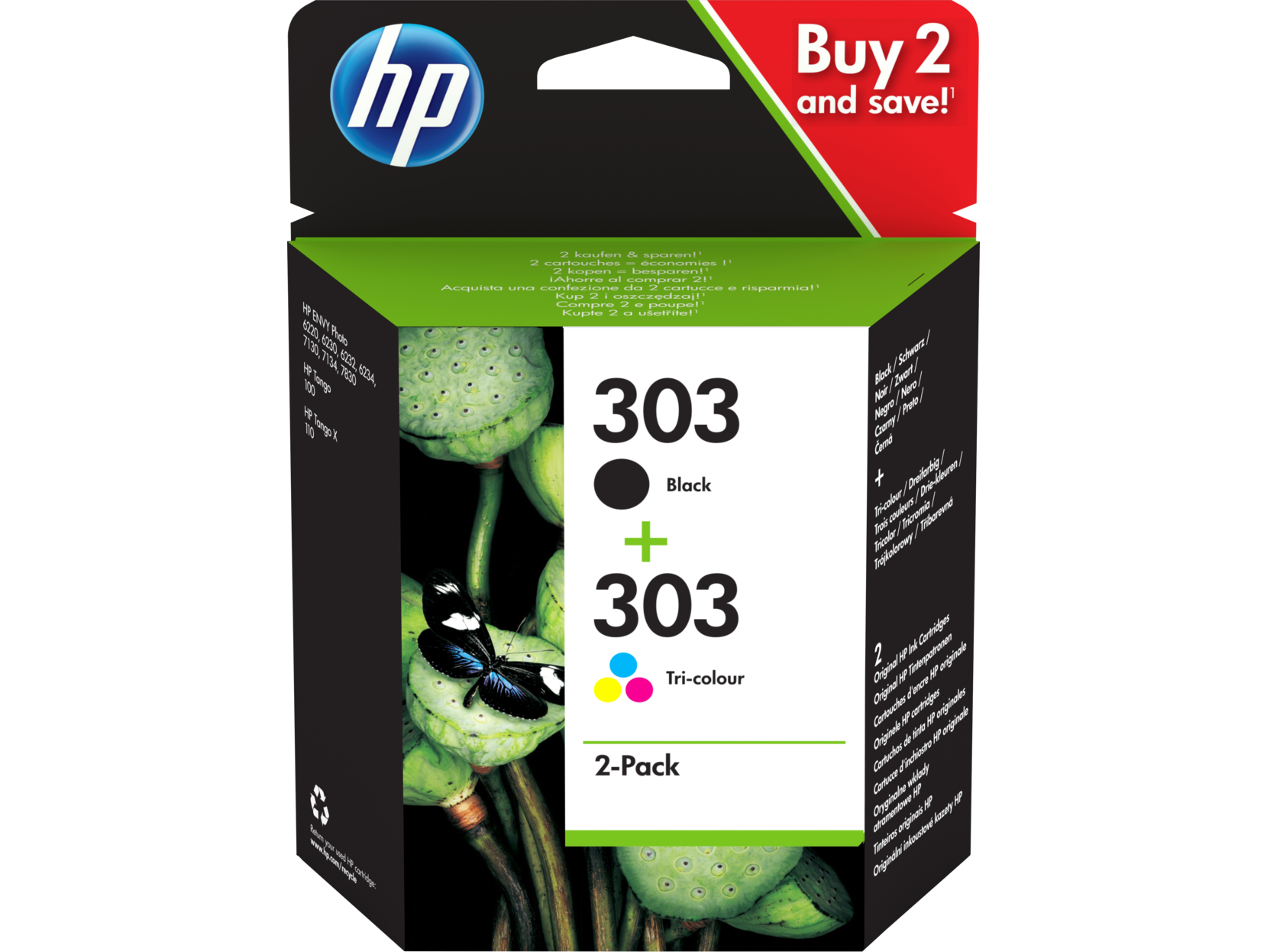 HP Tinta kombicsomag 303 Combo Pack Eredeti Fekete, Cián, Bíbor, Sárga 3YM92AE