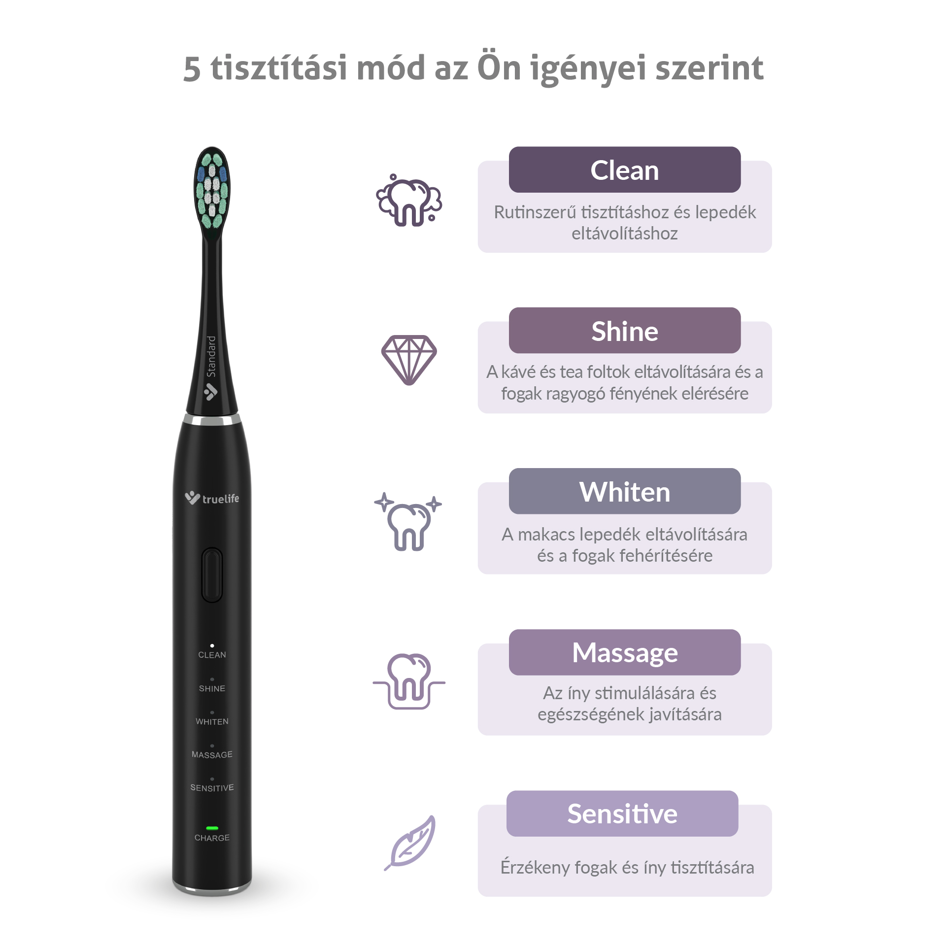 TrueLife SonicBrush Clean30 Black Elektromos fogkefe Fekete