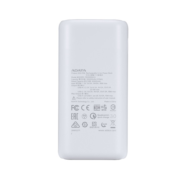 ADATA P20000QCD Power Bank 20000mAh fehér (AP20000QCD-DGT-CWH)