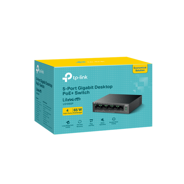 TP-Link LS105GP 5-Port Gigabit Desktop Switch with 4-Port PoE+ TP-Link LS105GP 5-Port Gigabit Desktop Switch with 4-Port PoE+
