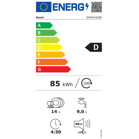 Bosch SMI4HVS00E MOSOGATÓGÉP BEÉPÍTHETŐ 14 TERÍTÉK