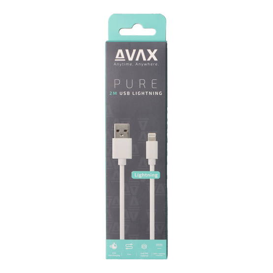  AVAX CB124W PURE 2m USB A-Lightning kábel 2.1A Fehér  