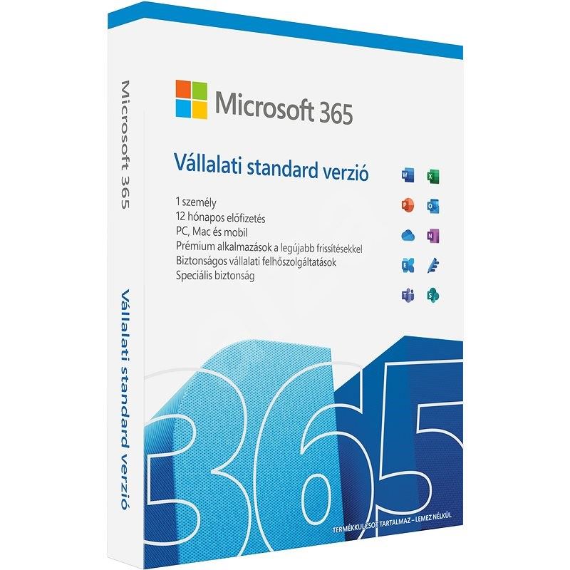 Microsoft 365 Vállalati standard verzió P8 HUN 1 felhasználó 1 év Medialess (KLQ-00677)