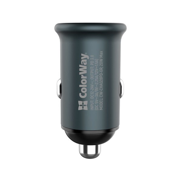 COLORWAY CW-CHA028PD-GR Autós töltő 1USB (Power Delivery Port USB Type-C (20W) Szürke