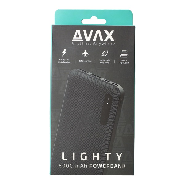 Avax PB103B LIGHTY 8000mAh PowerBank Fekete