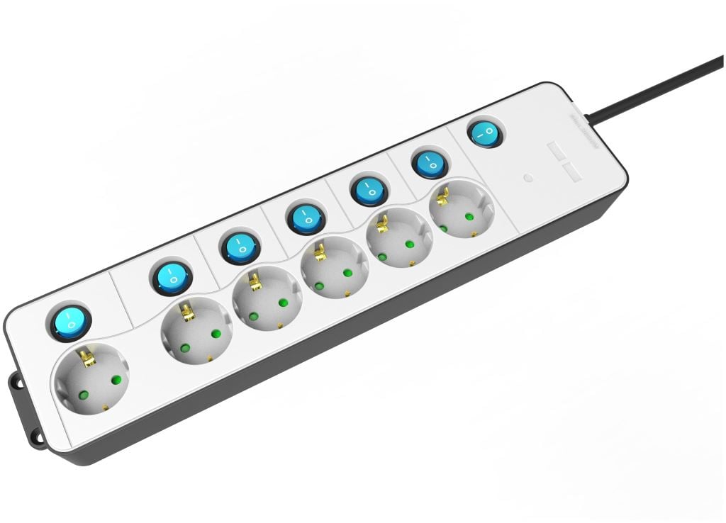 Entac elosztó 6 foglalat, Különálló kapcsolóval, 1,5m kábel fehér (ESE1.5G6-1.5-SW-W) Entac elosztó 6 foglalat, Különálló kapcsolóval, 1,5m kábel fehér (ESE1.5G6-1.5-SW-W)