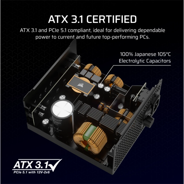 CORSAIR Moduláris RM850x 850W ATX 3.1 PCIe 5.1 14cm Cybenetics Gold Tápegység 