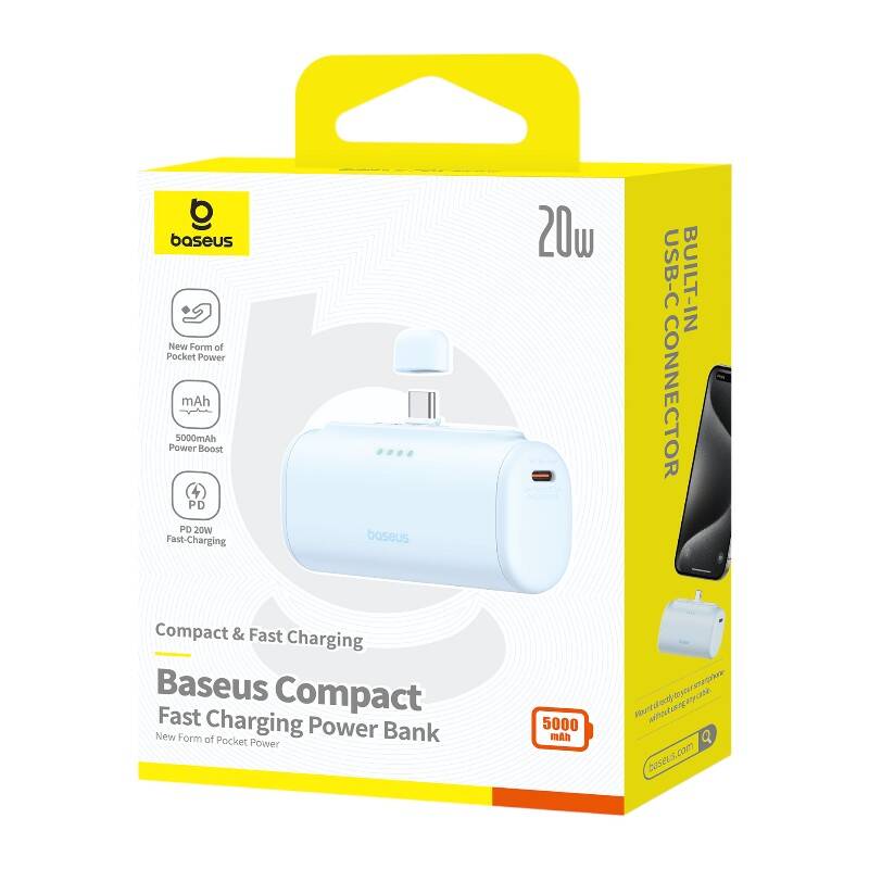  baseus Compact USB-C 5000mAh  20W Powerbank Kék
