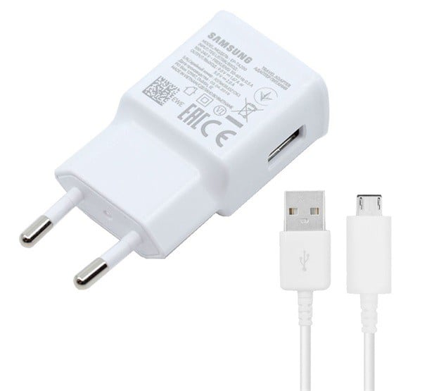 SAMSUNG hálózati töltő USB aljzat (5V / 2000 mA, gyorstöltés támogatás + microUSB kábel) FEHÉR (EP-TA200EWE+EP-DG925UWE / ECB-DUEWE)