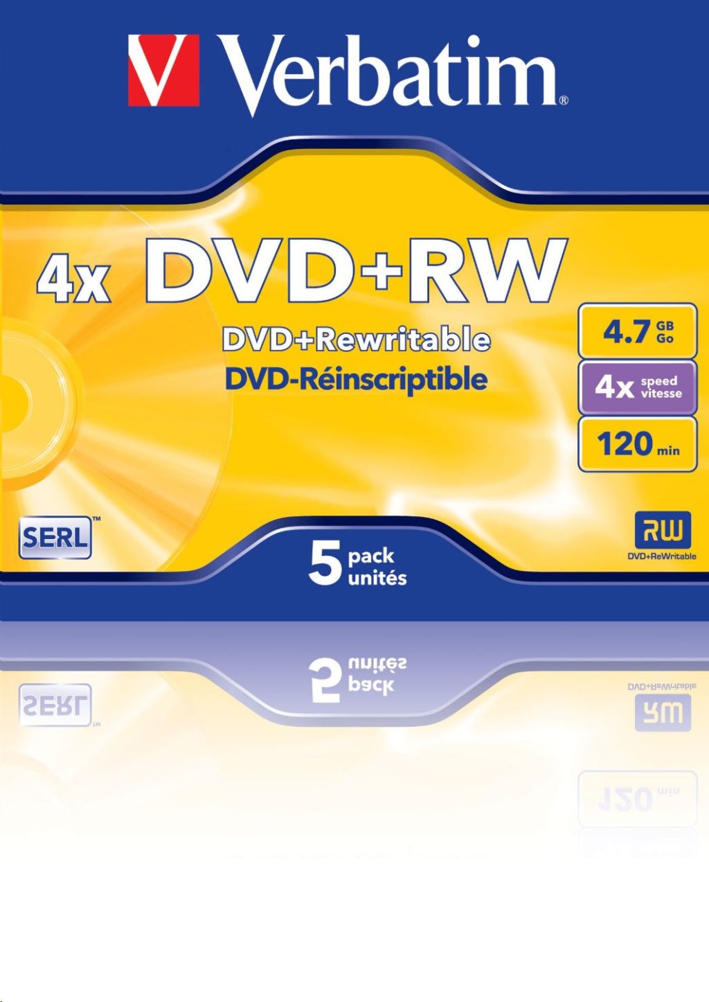 Verbatim DVD+RW 4.7GB 4x DVD lemez normál tok 5db/cs  (43229)