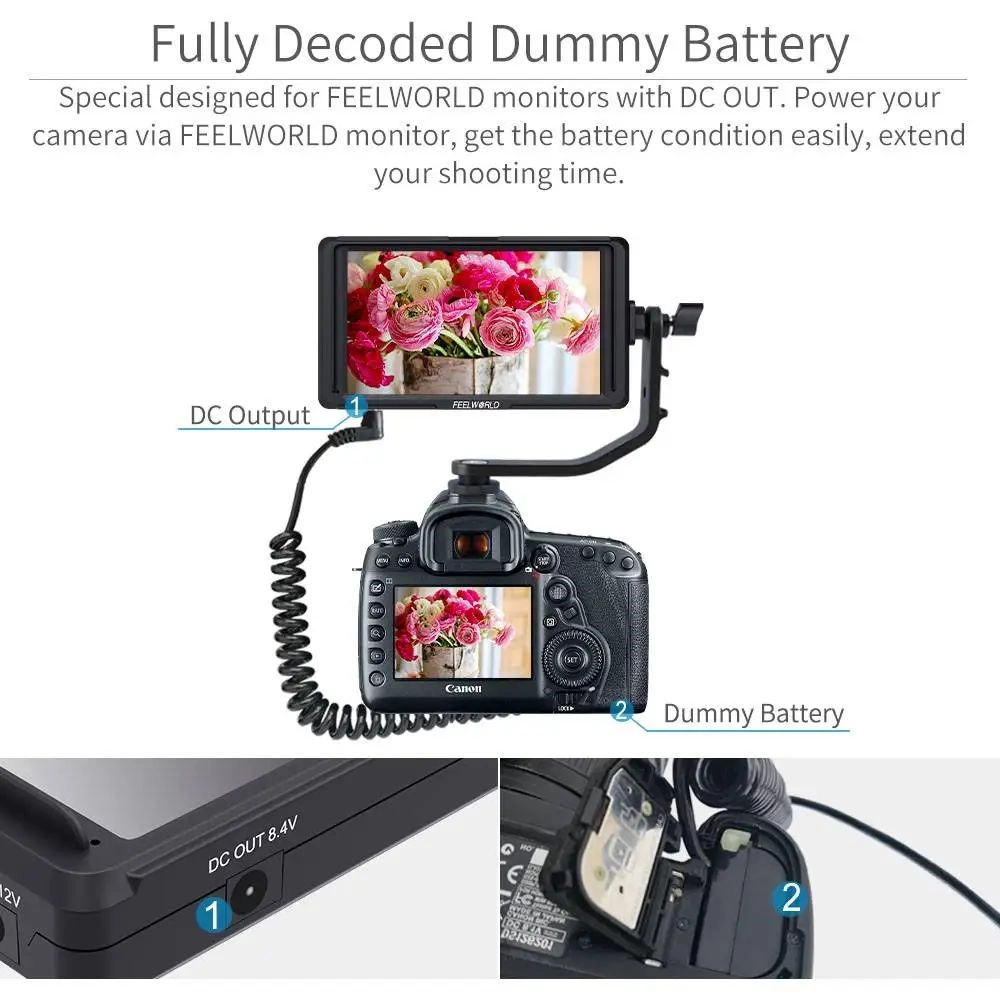 FEELWORLD dummy battery DR-E6 to DC