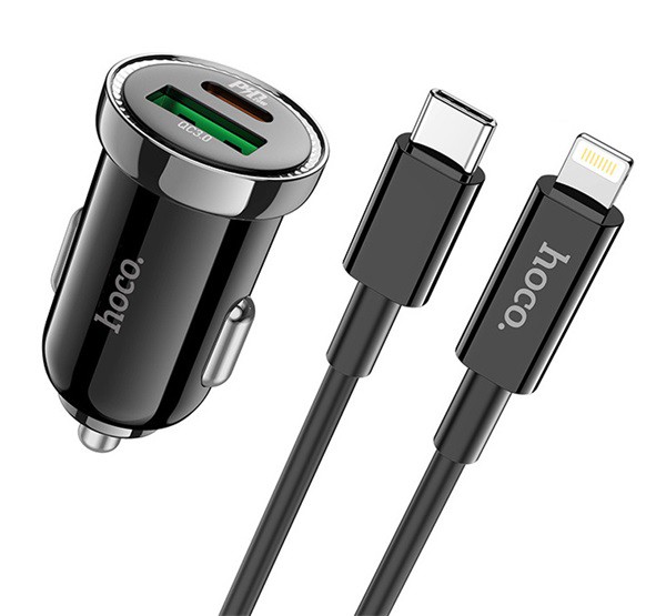 HOCO Z44 autós töltő USB / Type-C aljzat (5V / 3000 mA, PD gyorstöltés tám. + Type-C - lightning 8pin kábel) FEKETE (Z44_B_TYPEC) HOCO Z44 autós töltő USB / Type-C aljzat (5V / 3000 mA, PD gyorstöltés tám. + Type-C - lightning 8pin kábel) FEKETE (Z44_B_TYPEC)