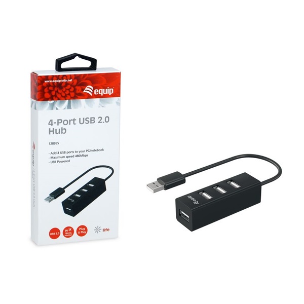 Equip-Life   128955  4 Port USB Hub Fekete 