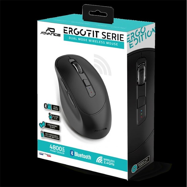 Advance  ERGOFIT  4800 DPI  ergonomikus Egér vezeték nélküli  fekete 